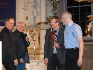 Präses der Landessynode Andreas Tietze, Pastor Frank Howaldt, Wolfgang der Erste und Wolfgang der Andere